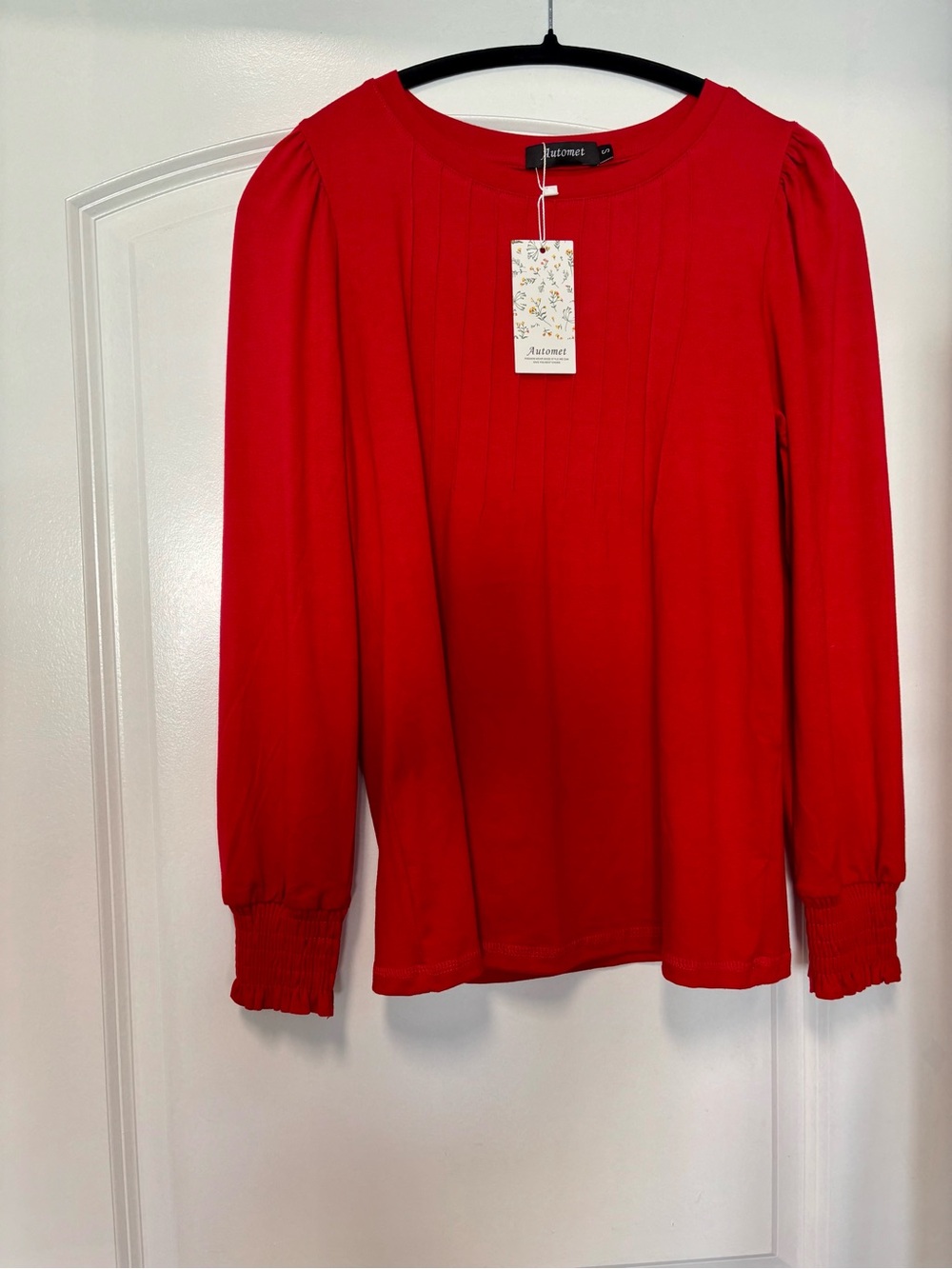 Women's Red Long-Sleeve Crewneck Top